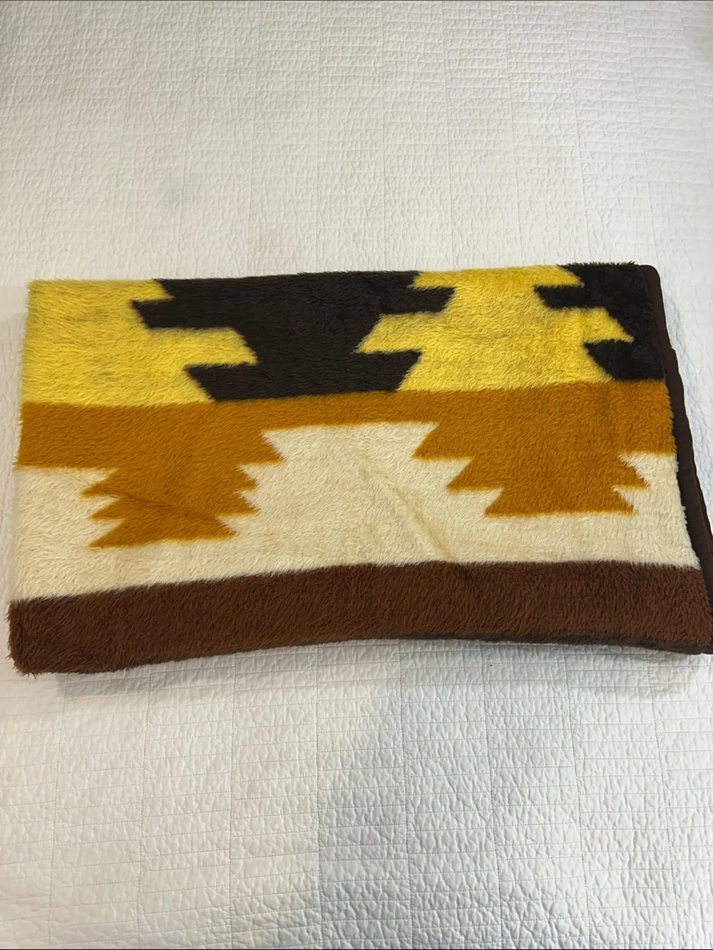 Vintage Biederlack Blanket Southwest  71” x 56”  mod Yellow Orange MCM 1970’s